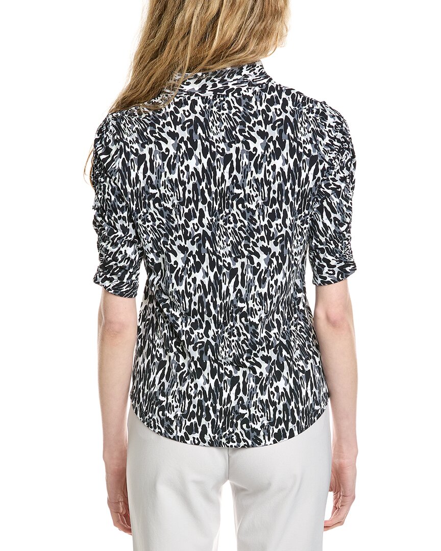 Ibkul Ruched Elbow Sleeve Mandarin Collar Top