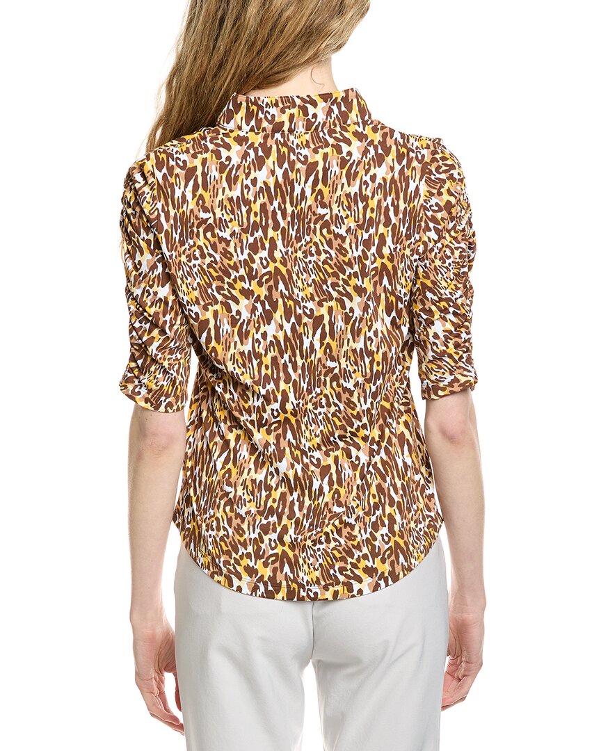 Ibkul Ruched Elbow Sleeve Mandarin Collar Top