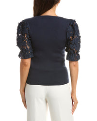 T Tahari T Tahari Lace Blouson Pullover