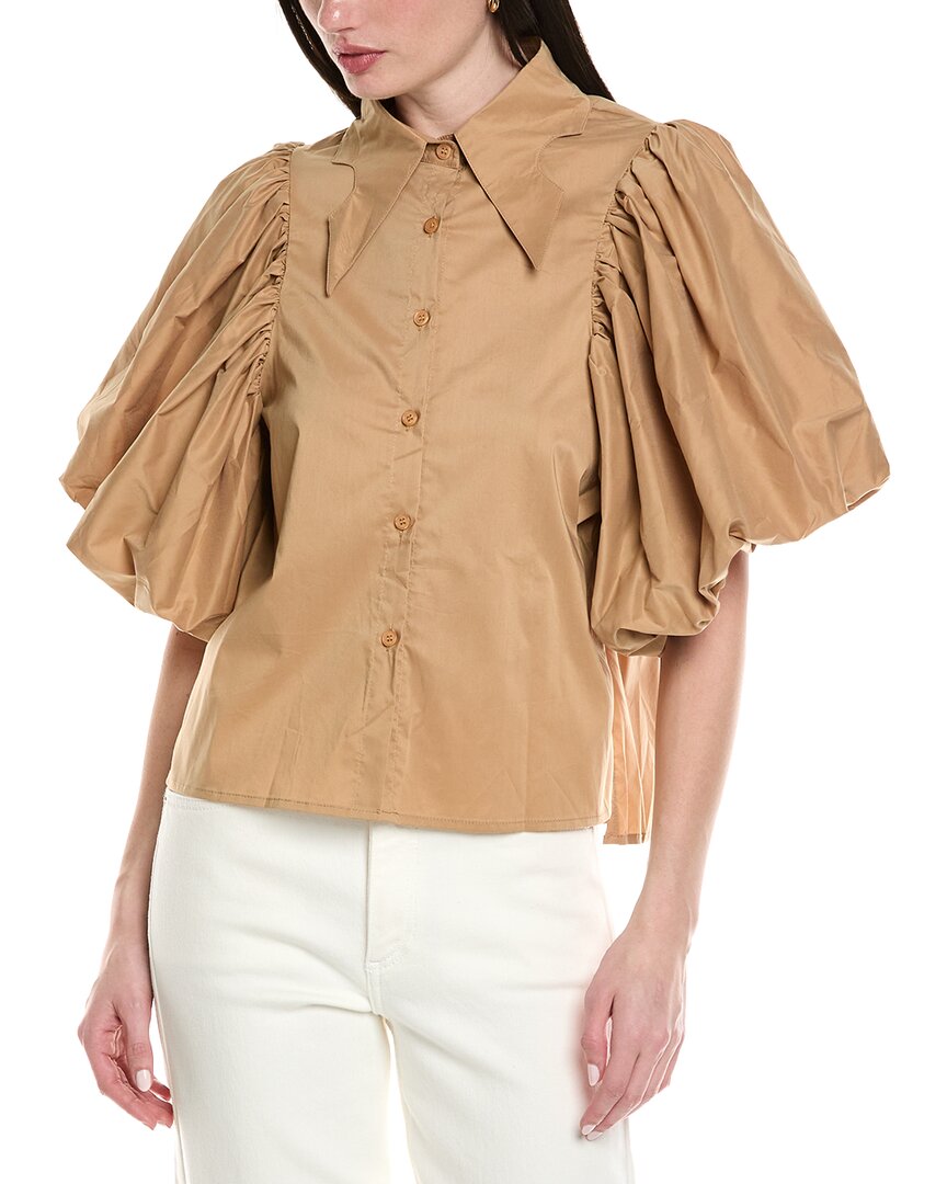 Avantlook Lantern Sleeve Button Front Top