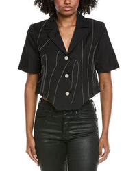 Gracia Chain Embellished Short Sleeve Cropped Blouse