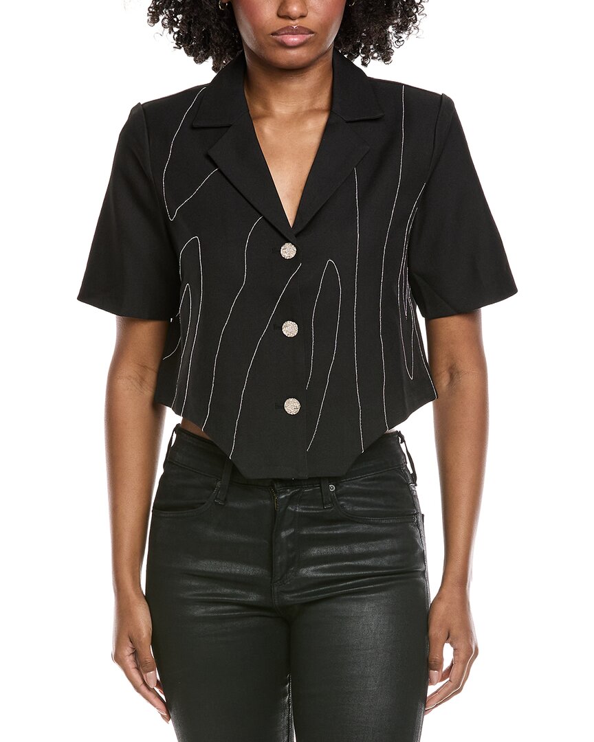 Gracia Chain Embellished Short Sleeve Cropped Blouse