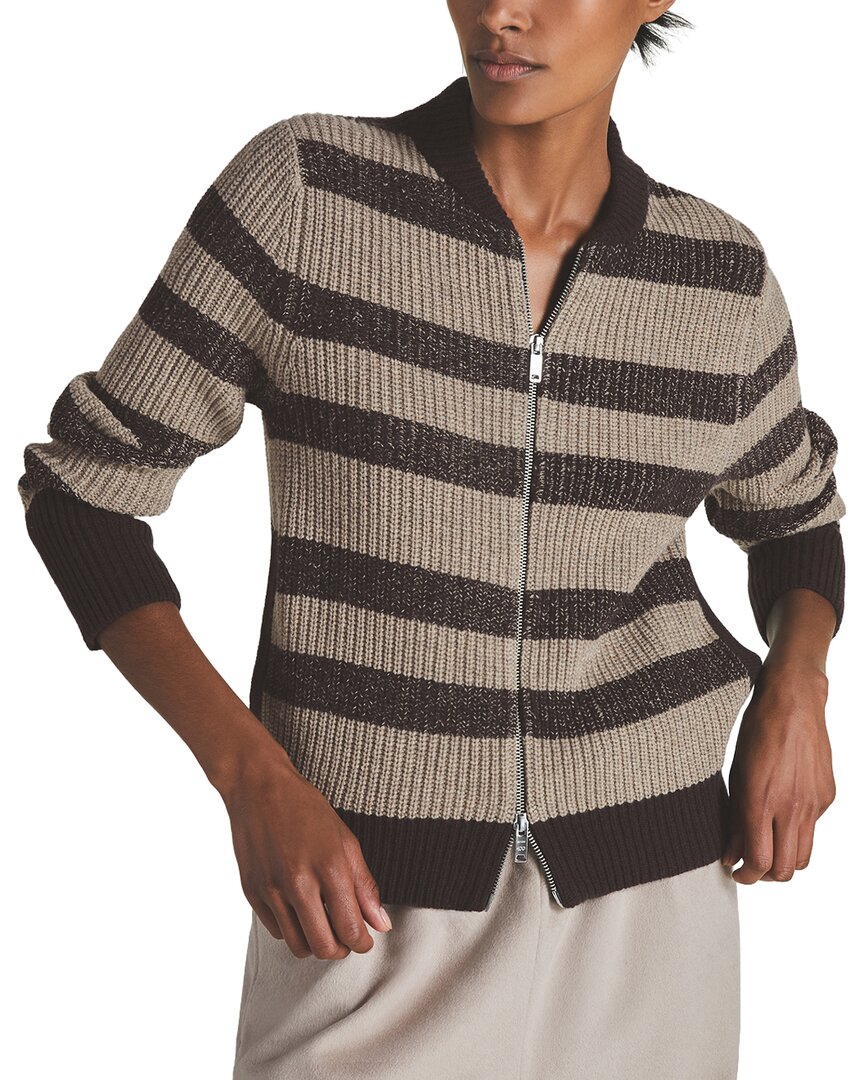 Reiss Axel Striple Knitted Zip Wool & Cashmere-Blend Sweater