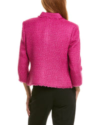 St. John Solid Textured Tweed Shirt Collar Fringe