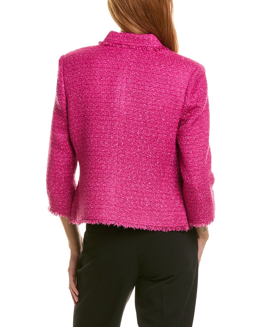St. John Solid Textured Tweed Shirt Collar Fringe