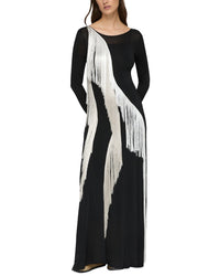 Lafayette 148 New York Embroidered Fringe Knit Maxi Dress
