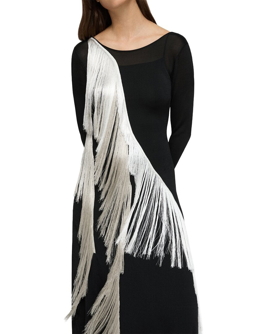 Lafayette 148 New York Embroidered Fringe Knit Maxi Dress