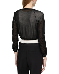 Lafayette 148 New York Ruched Cropped V-Neck Cardigan