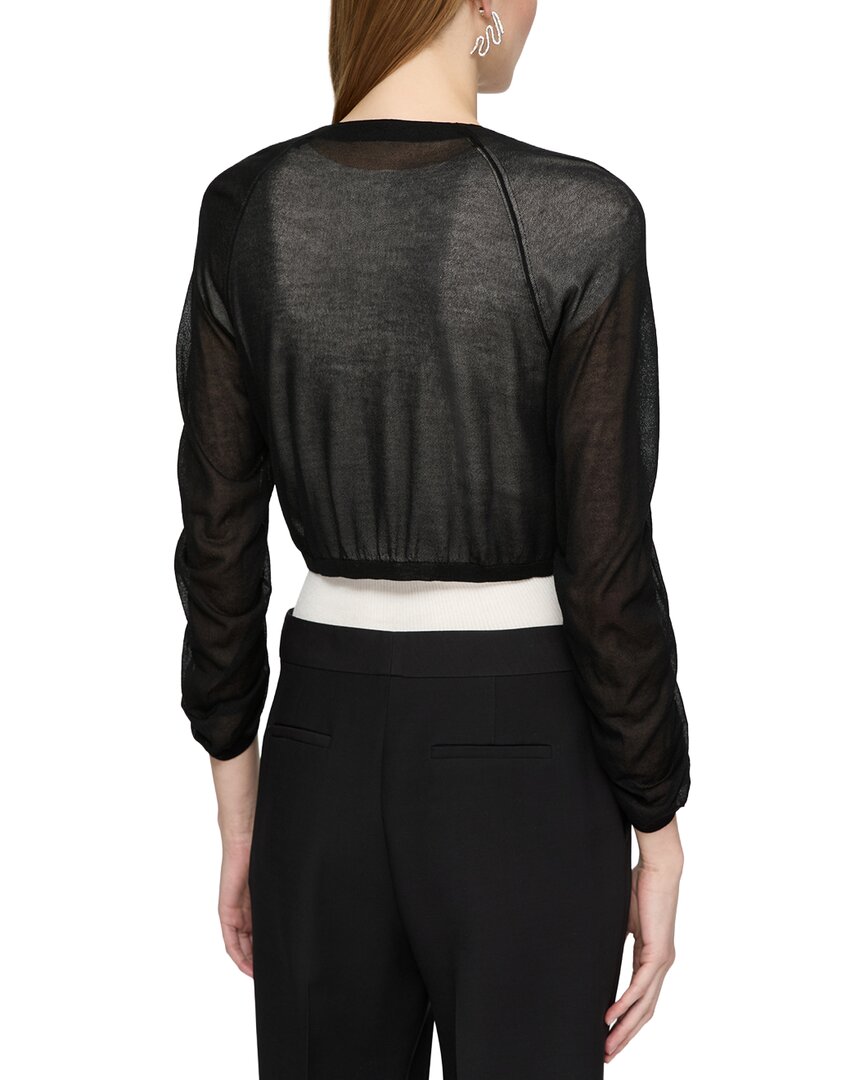 Lafayette 148 New York Ruched Cropped V-Neck Cardigan