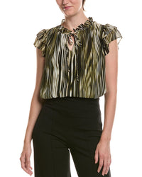 Anne Klein Ruffle Sleeve Tie Neck Blouse