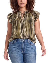 Anne Klein Plus Ruffle Sleeve Tie Neck Blouse