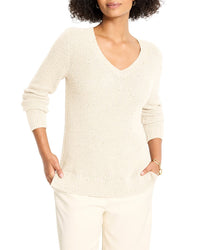 Nic+Zoe Petite Shimmer Waffle V-Neck Sweater