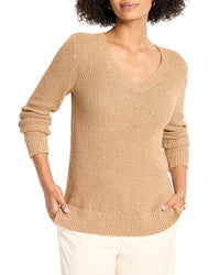 Nic+Zoe Shimmer Waffle V-Neck Sweater