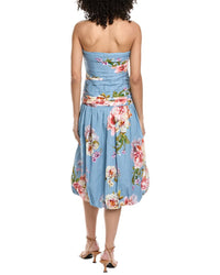 Hemant & Nandita Ruched Linen-Blend Midi Dress