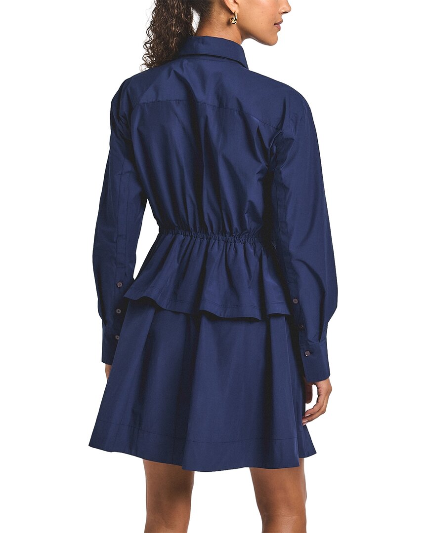Derek Lam 10 Crosby Azuren Cotton Poly Peplum Shirt Dress With Tie
