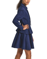 Derek Lam 10 Crosby Azuren Cotton Poly Peplum Shirt Dress With Tie