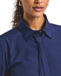 Derek Lam 10 Crosby Azuren Cotton Poly Peplum Shirt Dress With Tie