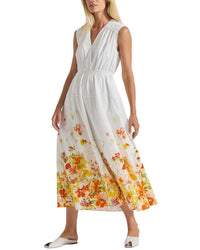 Derek Lam 10 Crosby Nara Border Print Cotton Poplin Cinch Waist Maxi Dress