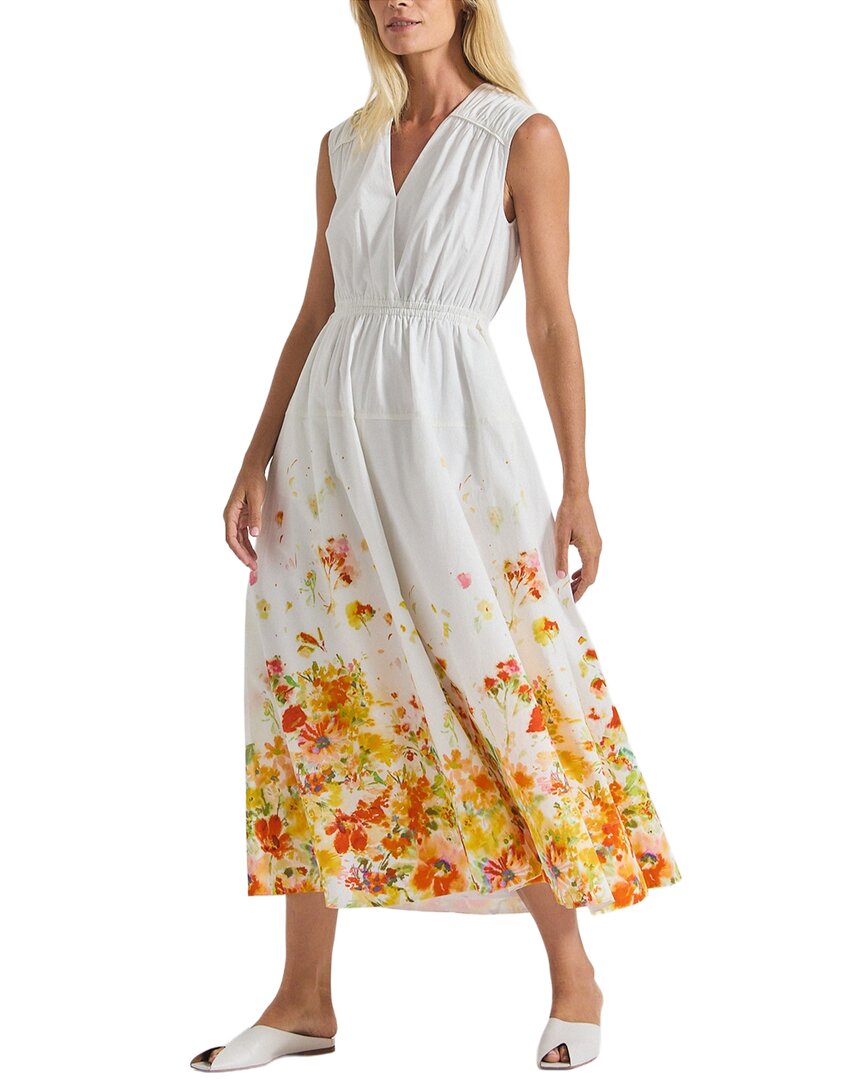 Derek Lam 10 Crosby Nara Border Print Cotton Poplin Cinch Waist Maxi Dress