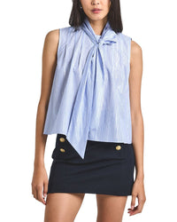 Derek Lam 10 Crosby Aviana Lurex Stripe Voile Tie Neck Sleeveless Top