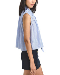 Derek Lam 10 Crosby Aviana Lurex Stripe Voile Tie Neck Sleeveless Top