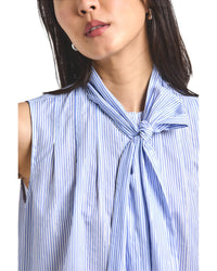Derek Lam 10 Crosby Aviana Lurex Stripe Voile Tie Neck Sleeveless Top