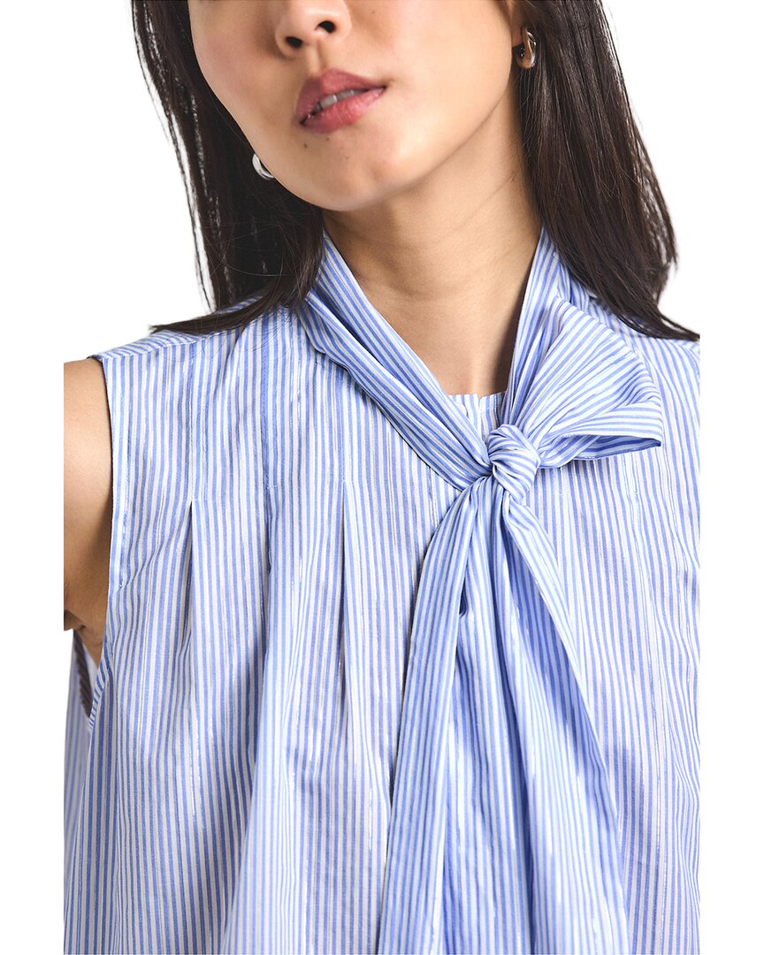 Derek Lam 10 Crosby Aviana Lurex Stripe Voile Tie Neck Sleeveless Top
