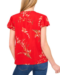 Cece V-Neck Shirred Flutter Sleeve Blouse