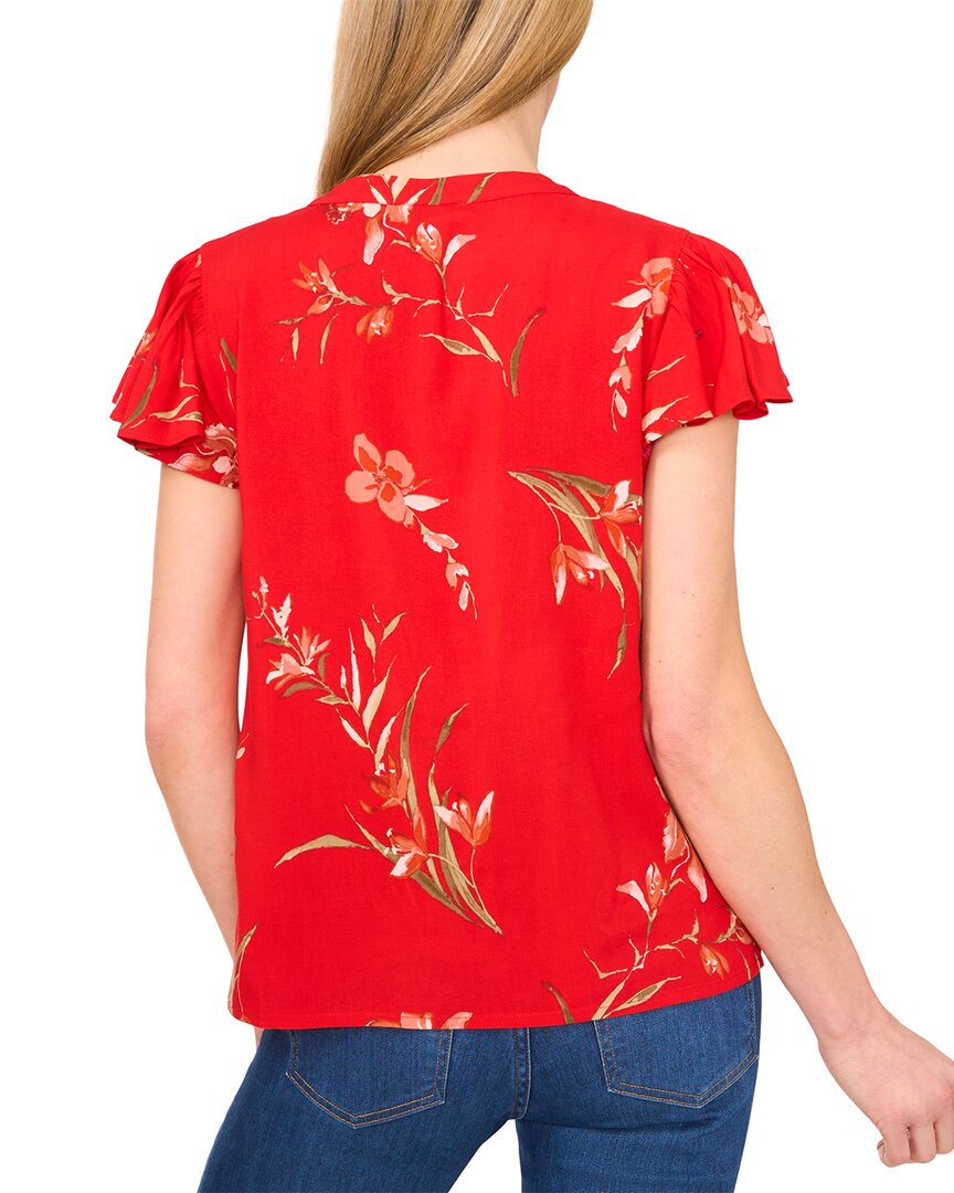 Cece V-Neck Shirred Flutter Sleeve Blouse