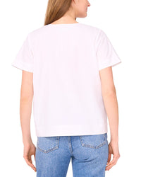Cece White Tie Embroidery Top