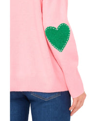 Cece Heart Elbow Patch Crew Pullover