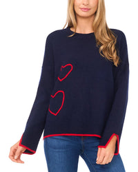Cece Embroidered Hearts Tipped Sweater