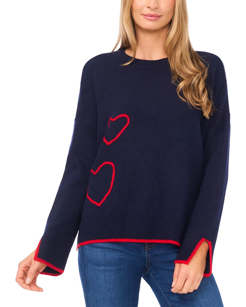Cece Embroidered Hearts Tipped Sweater