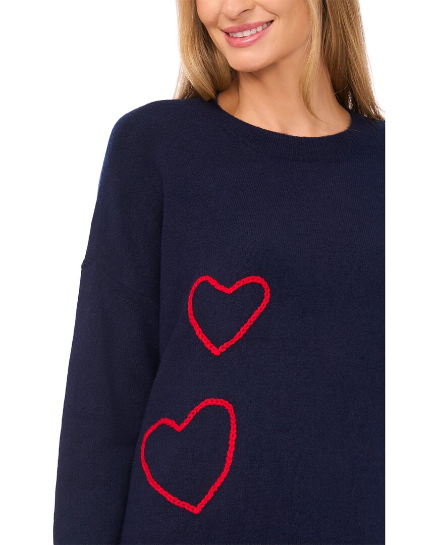 Cece Embroidered Hearts Tipped Sweater