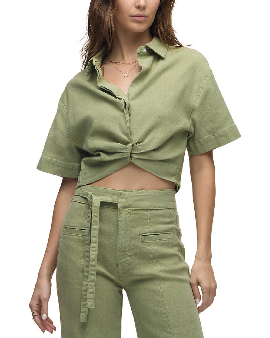 Hudson Jeans Knotted Button Down Linen-Blend Shirt