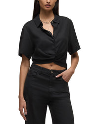 Hudson Jeans Knotted Button Down Linen-Blend Shirt