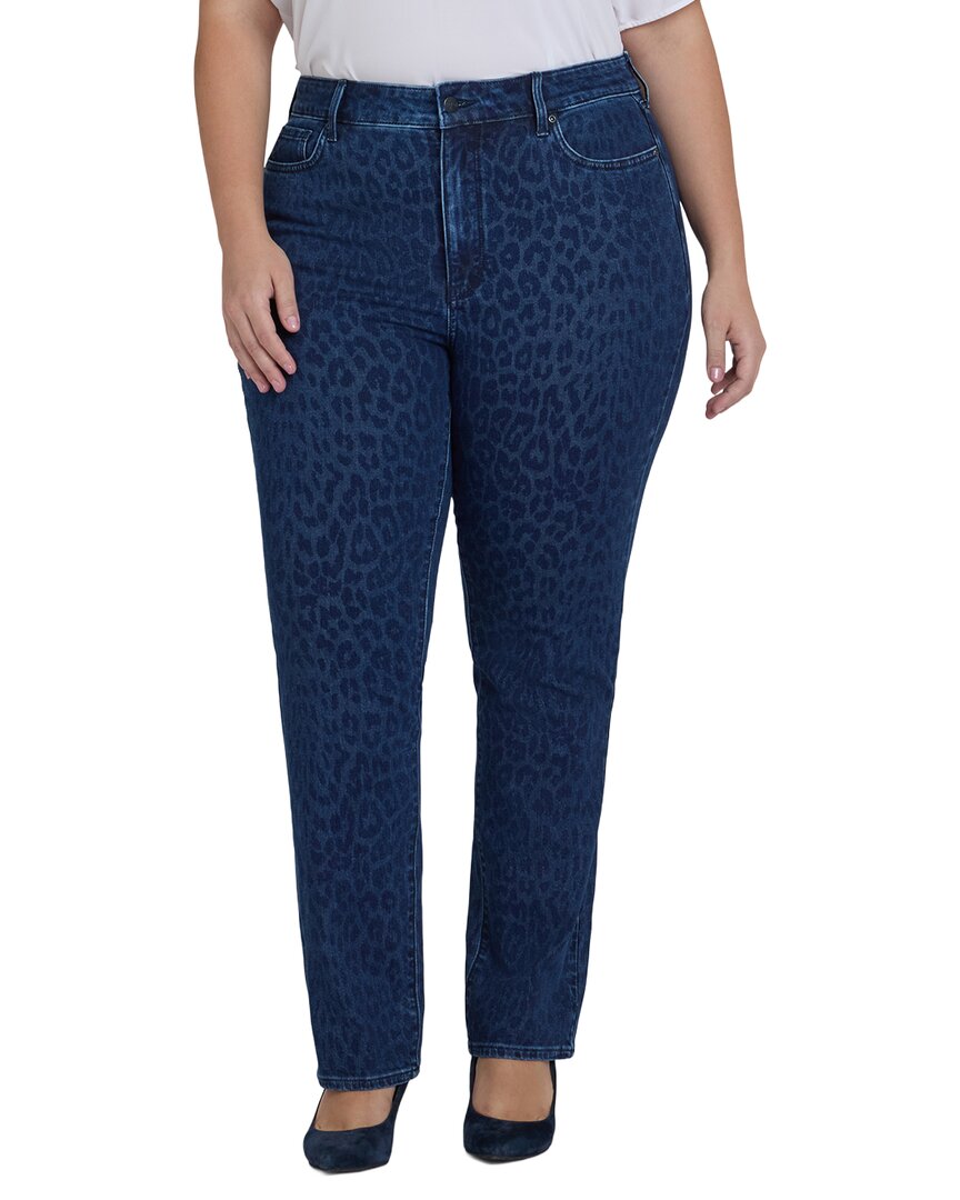 Nydj Plus Marilyn High-Rise Dark Denim Leopard Print Straight Leg Jean