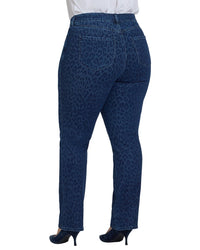 Nydj Plus Marilyn High-Rise Dark Denim Leopard Print Straight Leg Jean