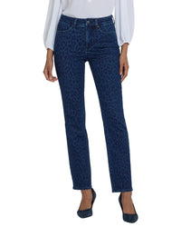 NYDJ Nydj Marilyn Dark Denim Leopard Print Straight Leg Jean