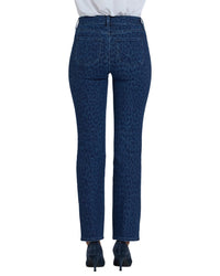 NYDJ Nydj Marilyn Dark Denim Leopard Print Straight Leg Jean