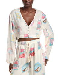 Vintage Havana Printed Crepe Long Sleeve Blouse