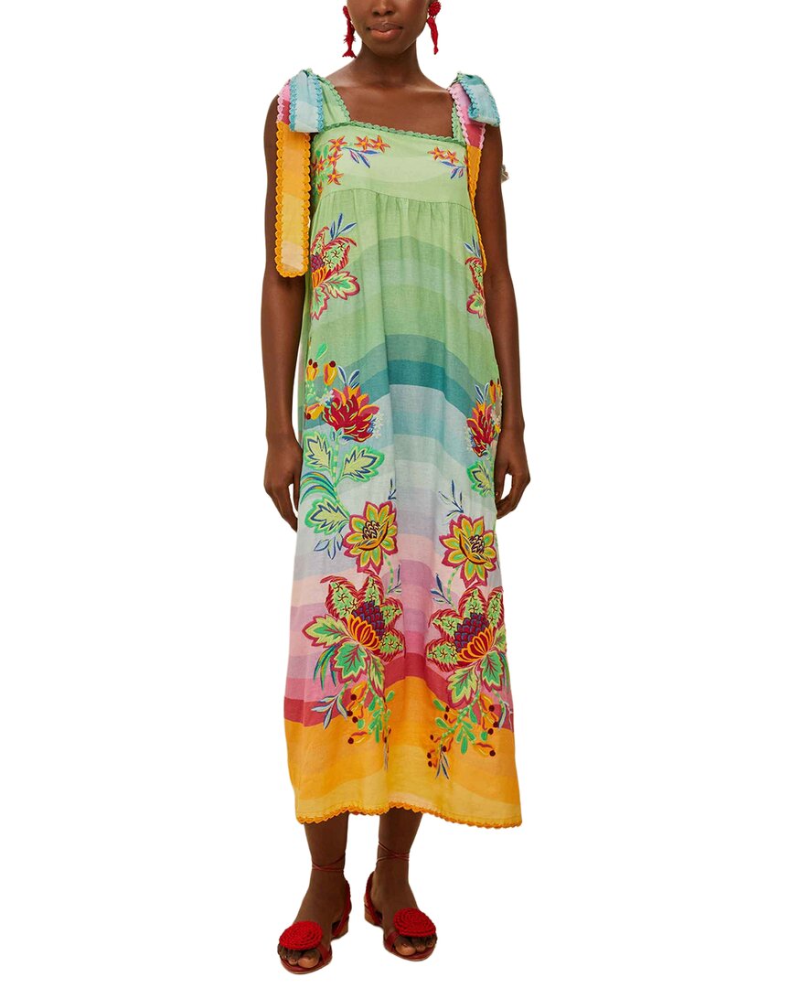 FARM Rio Farm Rio Linen Aura Floral Multicolor Embroidered Tunic Maxi Dress
