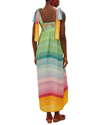FARM Rio Farm Rio Linen Aura Floral Multicolor Embroidered Tunic Maxi Dress