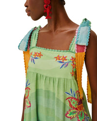 FARM Rio Farm Rio Linen Aura Floral Multicolor Embroidered Tunic Maxi Dress