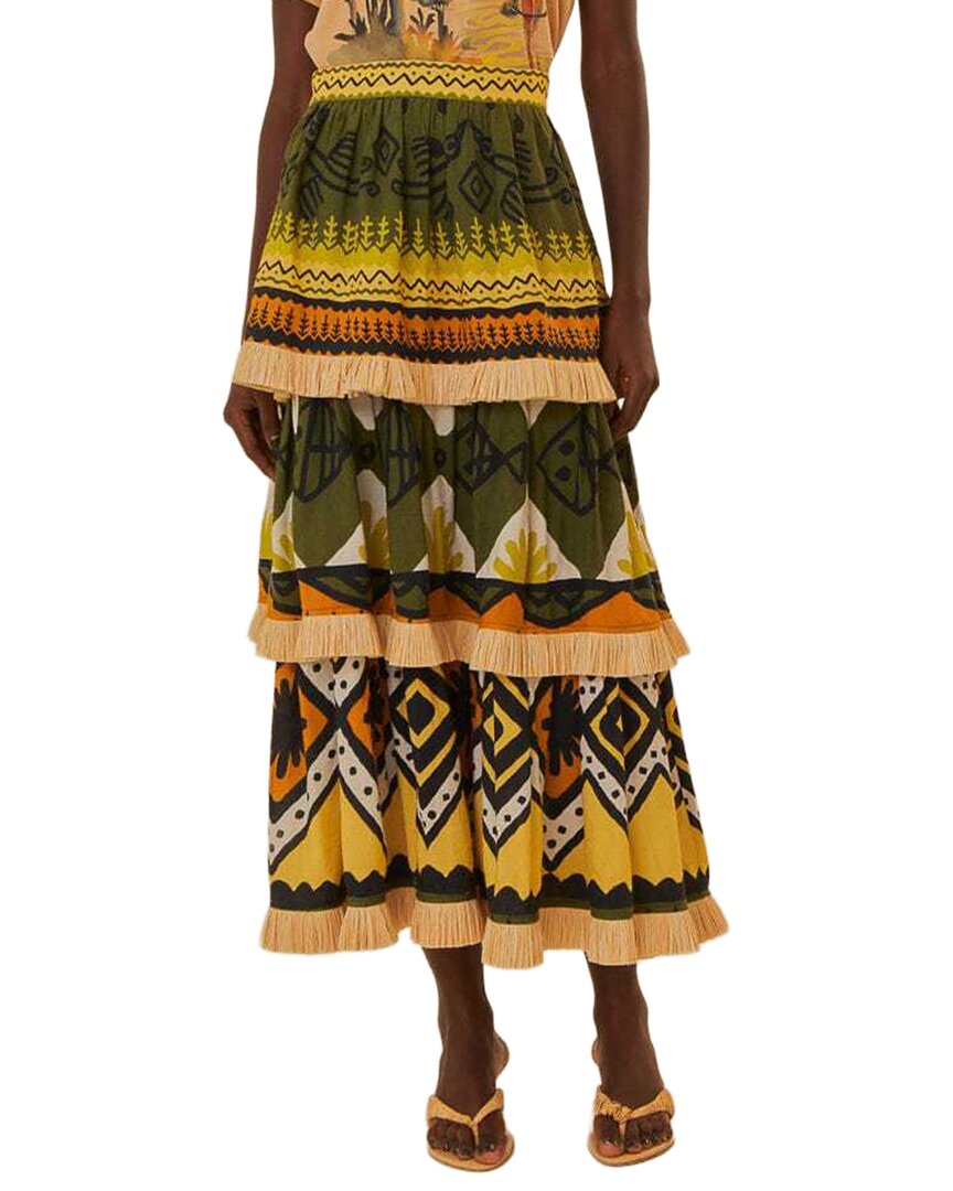 Farm Rio Linen-Blend Creation Midi Skirt