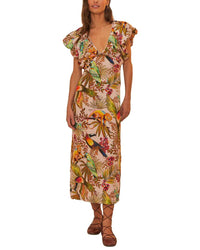 Farm Rio Linen Into The Jungle Pink Midi Dress