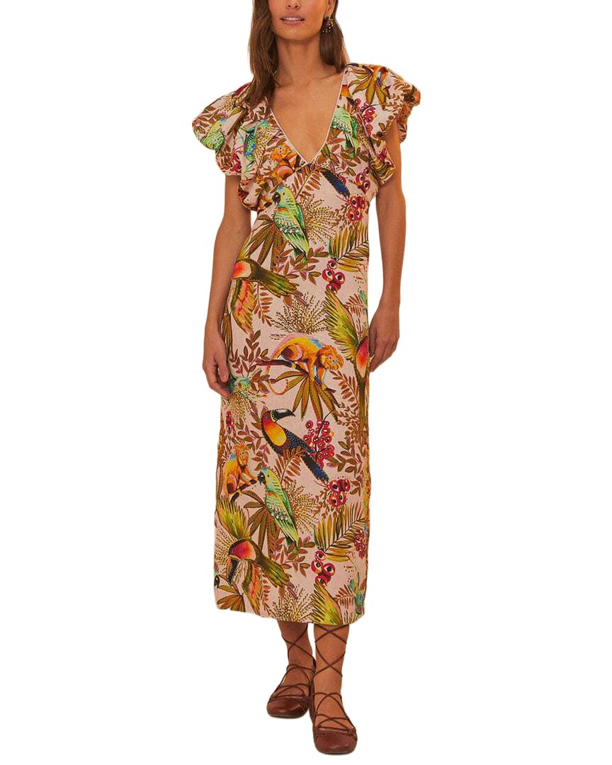 Farm Rio Linen Into The Jungle Pink Midi Dress