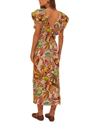 Farm Rio Linen Into The Jungle Pink Midi Dress
