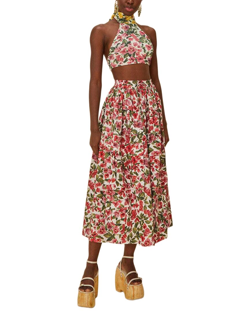 Farm Rio Halftone Pink Bougainvillea Maxi Skirt