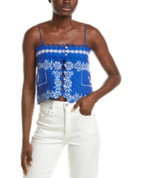 Farm Rio Tropical Cross Stitch Lacy Sleeveless Top